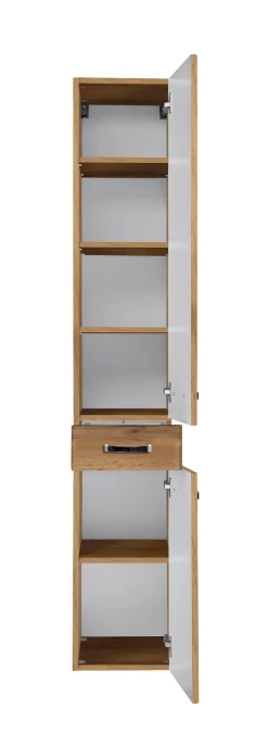 Säulenschrank Bobbi hoch 30cm 2 Türen und 1 Schublade - Eiche