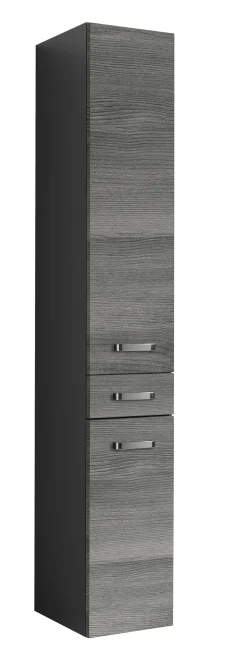 Säulenschrank Bobbi hoch 30cm 2 Türen und 1 Schublade - graphit/graue Eiche