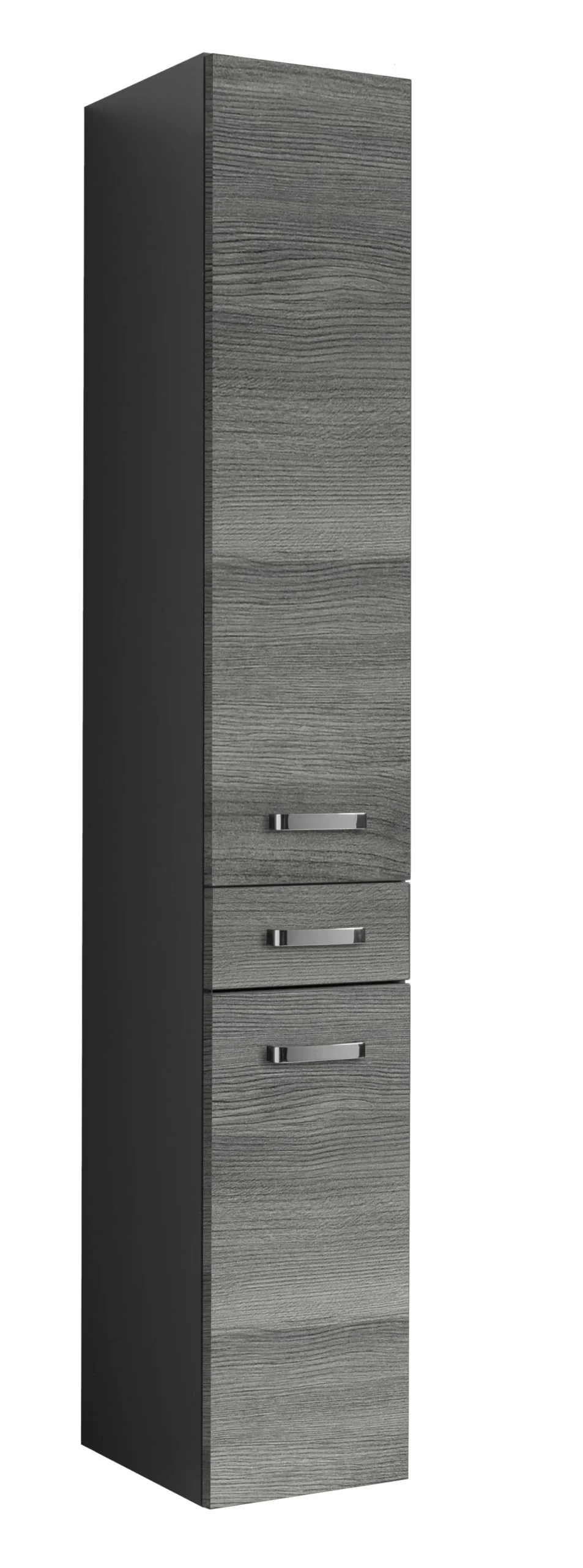 Säulenschrank Bobbi hoch 30cm 2 Türen und 1 Schublade - graphit/graue Eiche