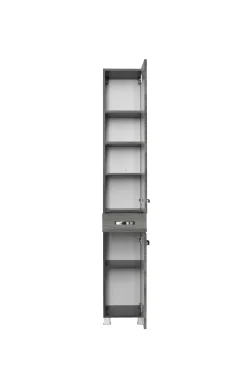 Säulenschrank Bobbi hoch 30cm 2 Türen und 1 Schublade - graphit/graue Eiche