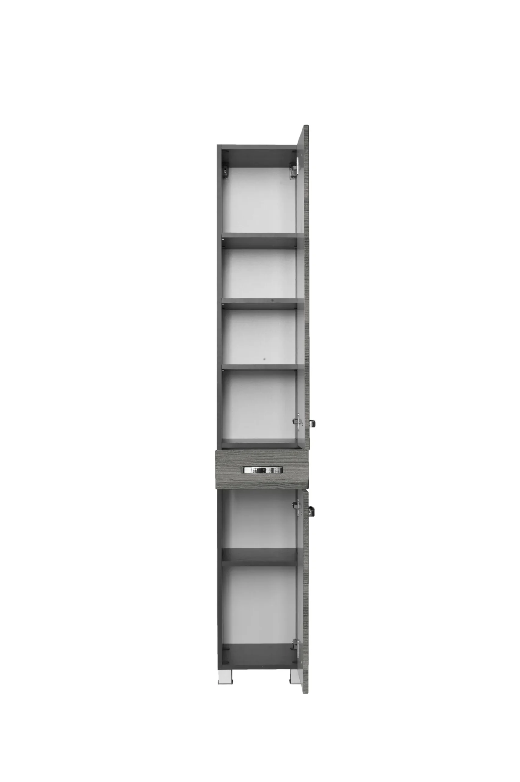 Säulenschrank Bobbi hoch 30cm 2 Türen und 1 Schublade - graphit/graue Eiche