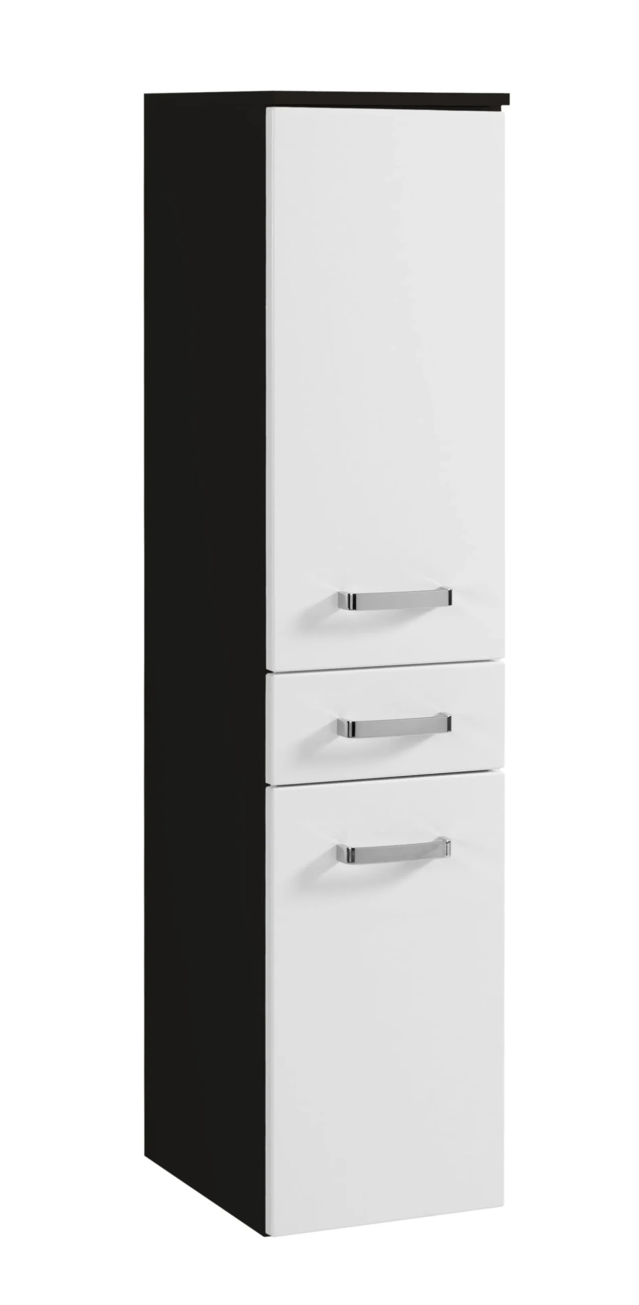 Säulenschrank Bobbi niedrig 30cm 2 Türen und 1 Schublade - graphit/hochglanz-weiß