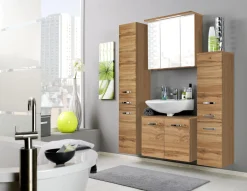 Säulenschrank Bobbi niedrig 30cm 2 Türen und 1 Schublade - Eiche
