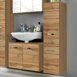 Säulenschrank Bobbi niedrig 30cm 2 Türen und 1 Schublade - Eiche