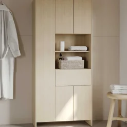 Säulenschrank Cougar - 84x33x185cm - 5 Türen und 1 Schublade - Eiche