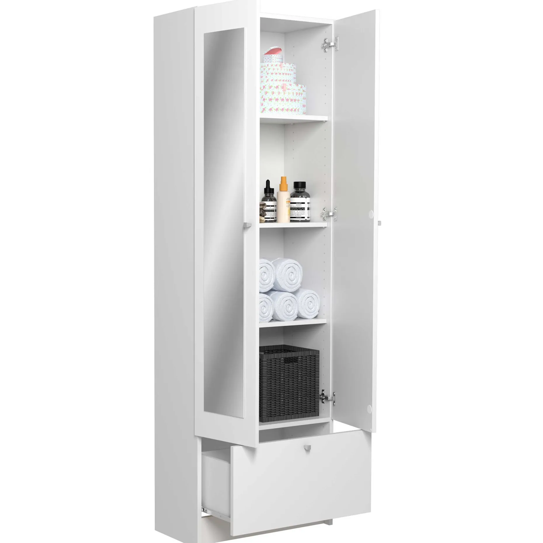 Säulenschrank Fares 59cm mit 2 Türen und 1 Schublade - weiß