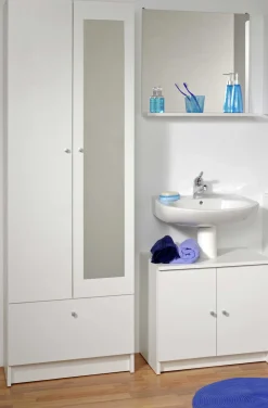 Säulenschrank Fares 59cm mit 2 Türen und 1 Schublade - weiß