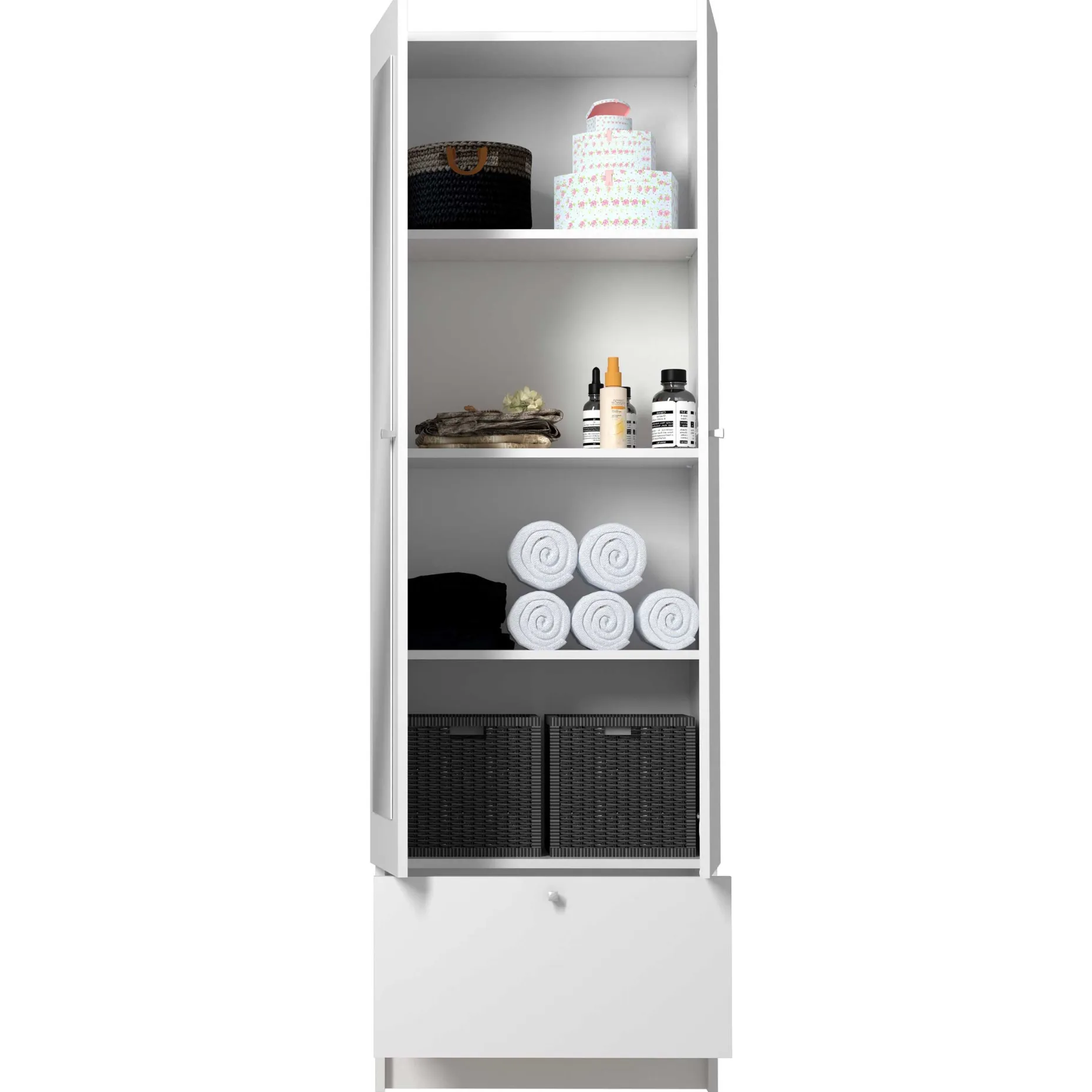 Säulenschrank Fares 59cm mit 2 Türen und 1 Schublade - weiß