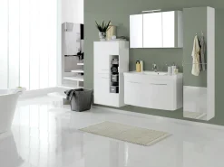 Säulenschrank Florent 40cm mit Spiegel und 2 Türen - weiß
