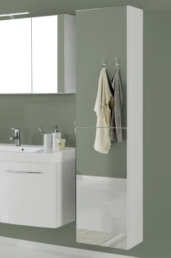 Säulenschrank Florent 40cm mit Spiegel und 2 Türen - weiß