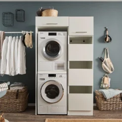 Säulenschrank für Waschmaschine Laundreezy | 50 x 68 x 162 cm | Weiß