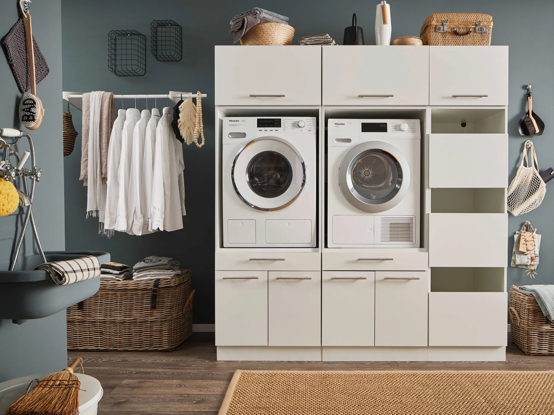 Säulenschrank für Waschmaschine Laundreezy | 50 x 68 x 162 cm | Weiß