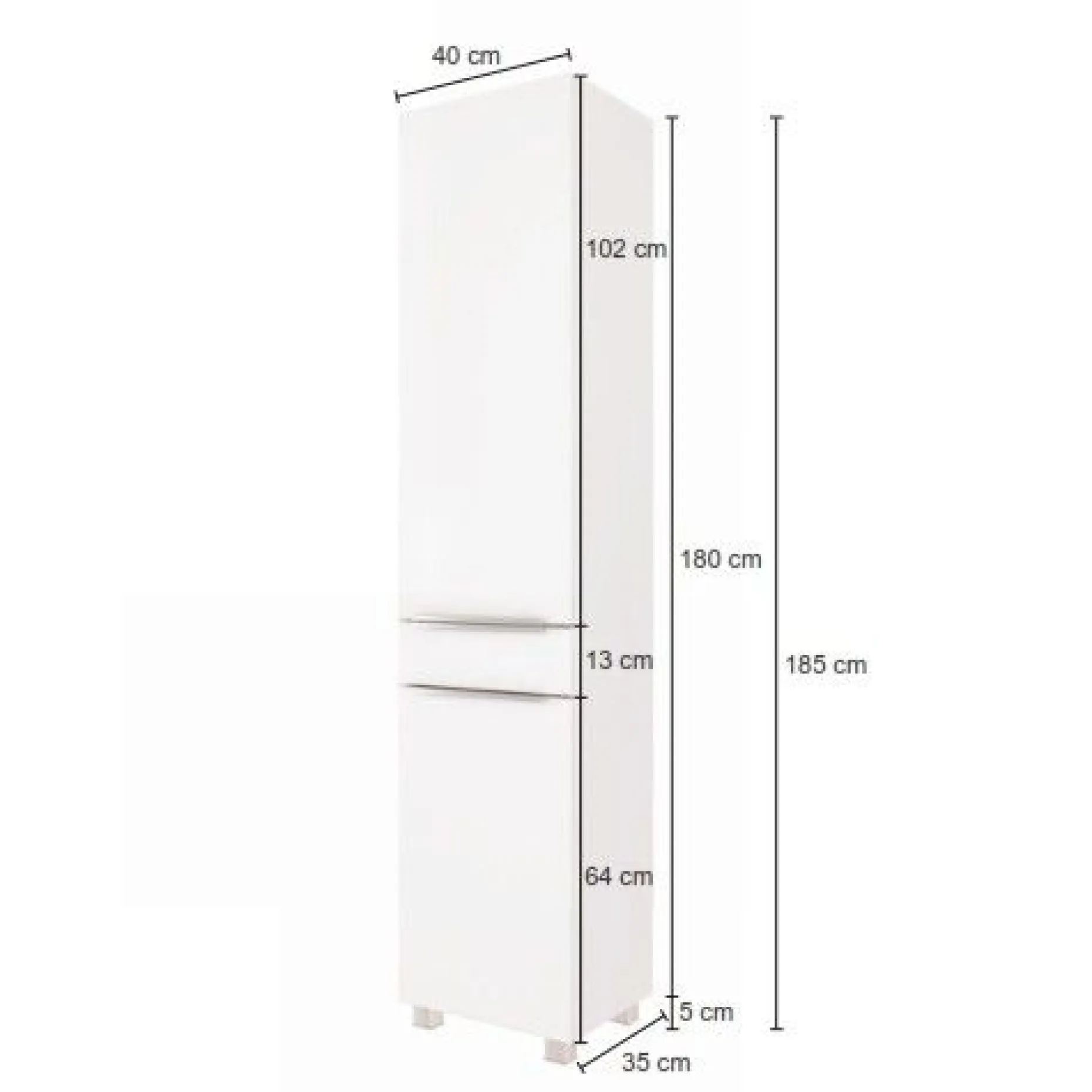 Säulenschrank Hansen 40cm 2 Türen und 1 Schublade - weiß