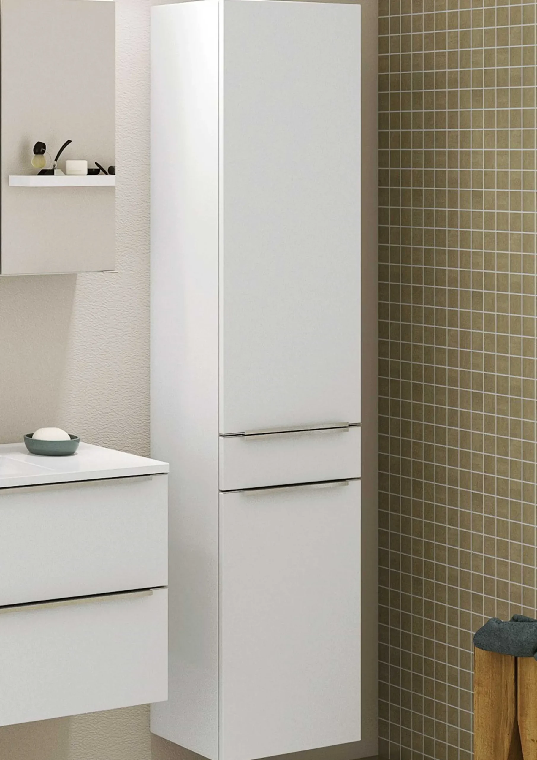 Säulenschrank Hansen 40cm 2 Türen und 1 Schublade - weiß