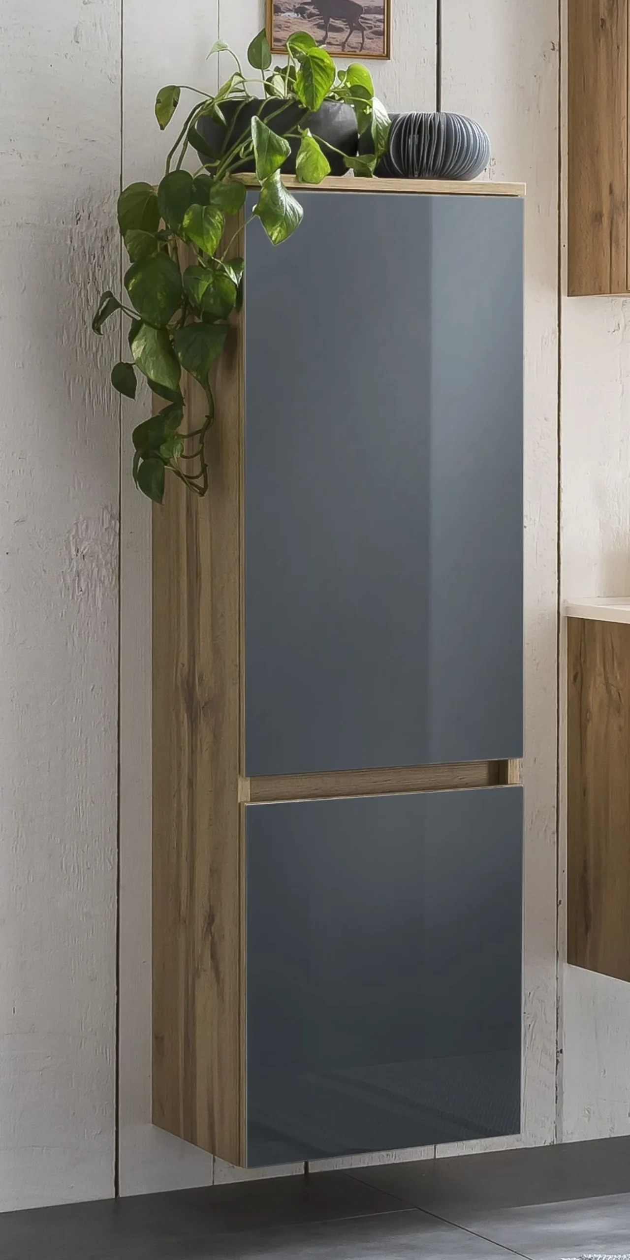Säulenschrank Helina 40cm 2 Türen - Eiche/grau