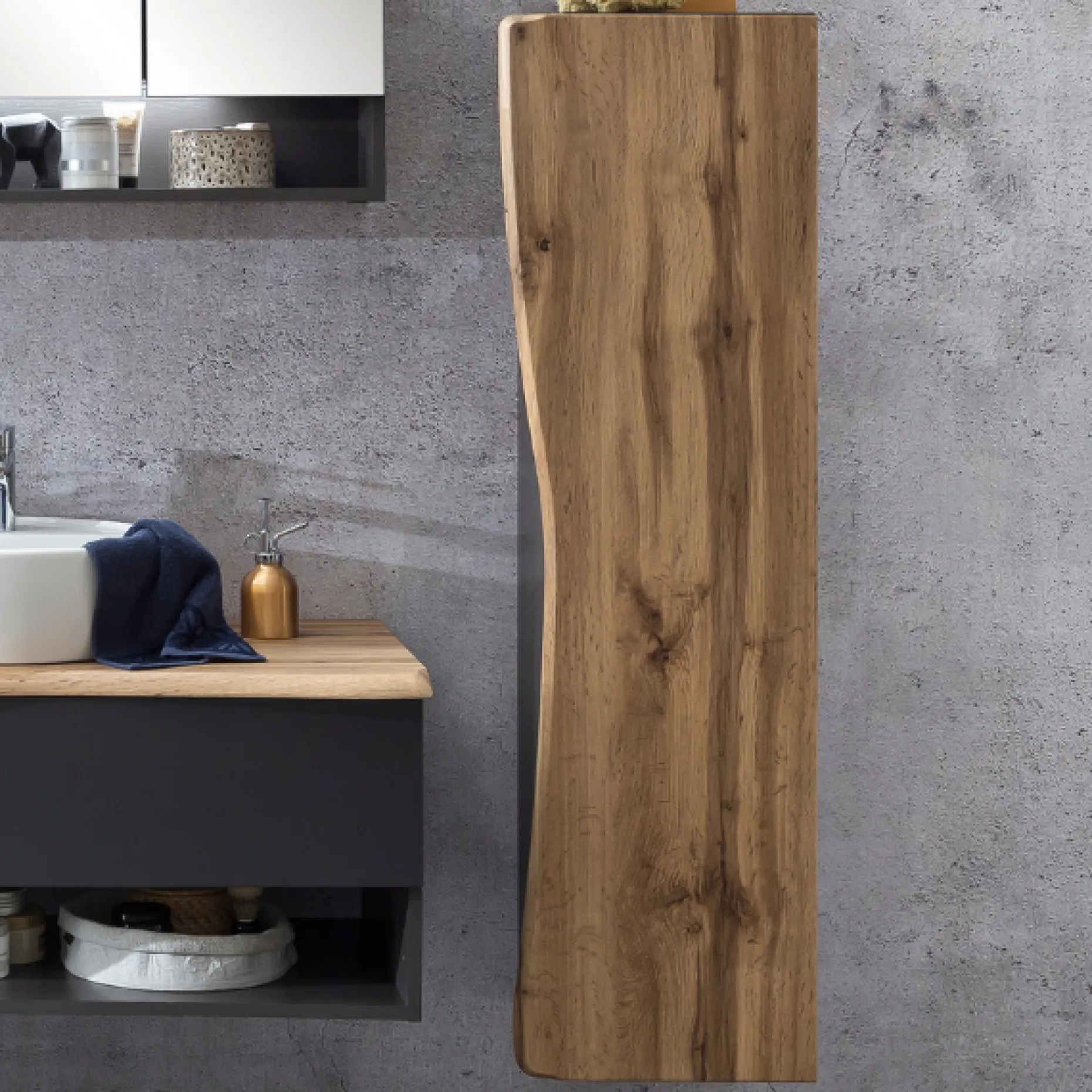 Säulenschrank Karan 37cm 1 Tür - Eiche/anthrazit