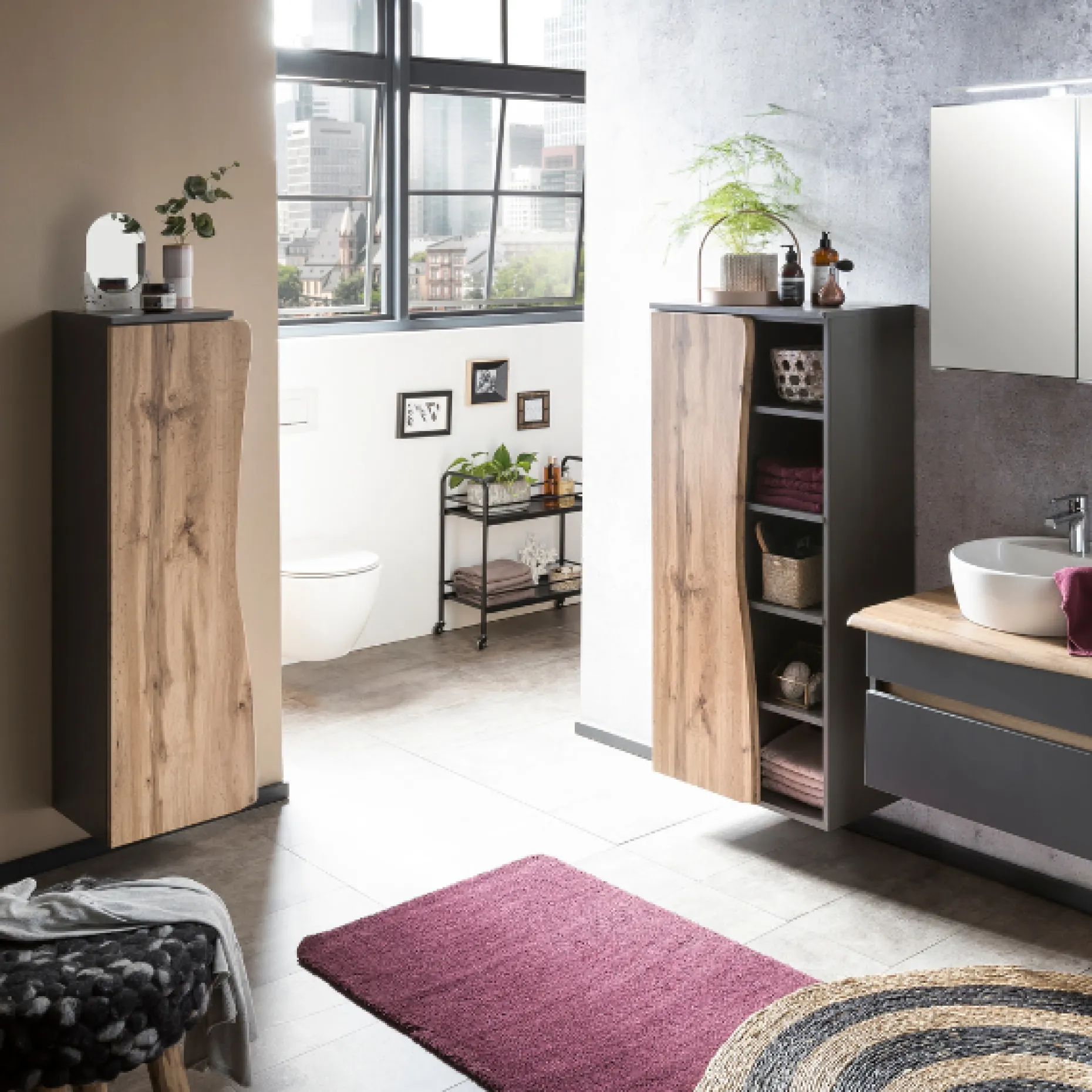 Säulenschrank Karan 37cm 1 Tür - Eiche/anthrazit