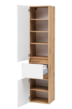Säulenschrank Kornel/Luna 40cm 2 Türen und 1 Schublade - Eiche/mattweiß