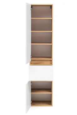Säulenschrank Kornel/Luna 40cm 2 Türen und 1 Schublade - Eiche/mattweiß