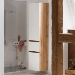 Säulenschrank Kornel/Luna 40cm 2 Türen und 1 Schublade - Eiche/mattweiß