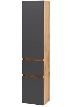 Säulenschrank Kornel/Luna 40cm 2 Türen und 1 Schublade - Eiche/mattgrau