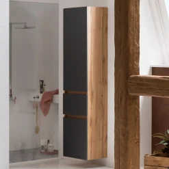 Säulenschrank Kornel/Luna 40cm 2 Türen und 1 Schublade - Eiche/mattgrau