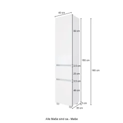 Säulenschrank Kornel/Luna 40cm 2 Türen und 1 Schublade - Eiche/mattgrau