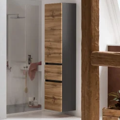 Säulenschrank Kornel/Luna 40cm 2 Türen und 1 Schublade - graphitgrau/Eiche