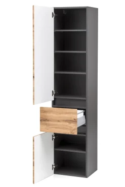 Säulenschrank Kornel/Luna 40cm 2 Türen und 1 Schublade - graphitgrau/Eiche
