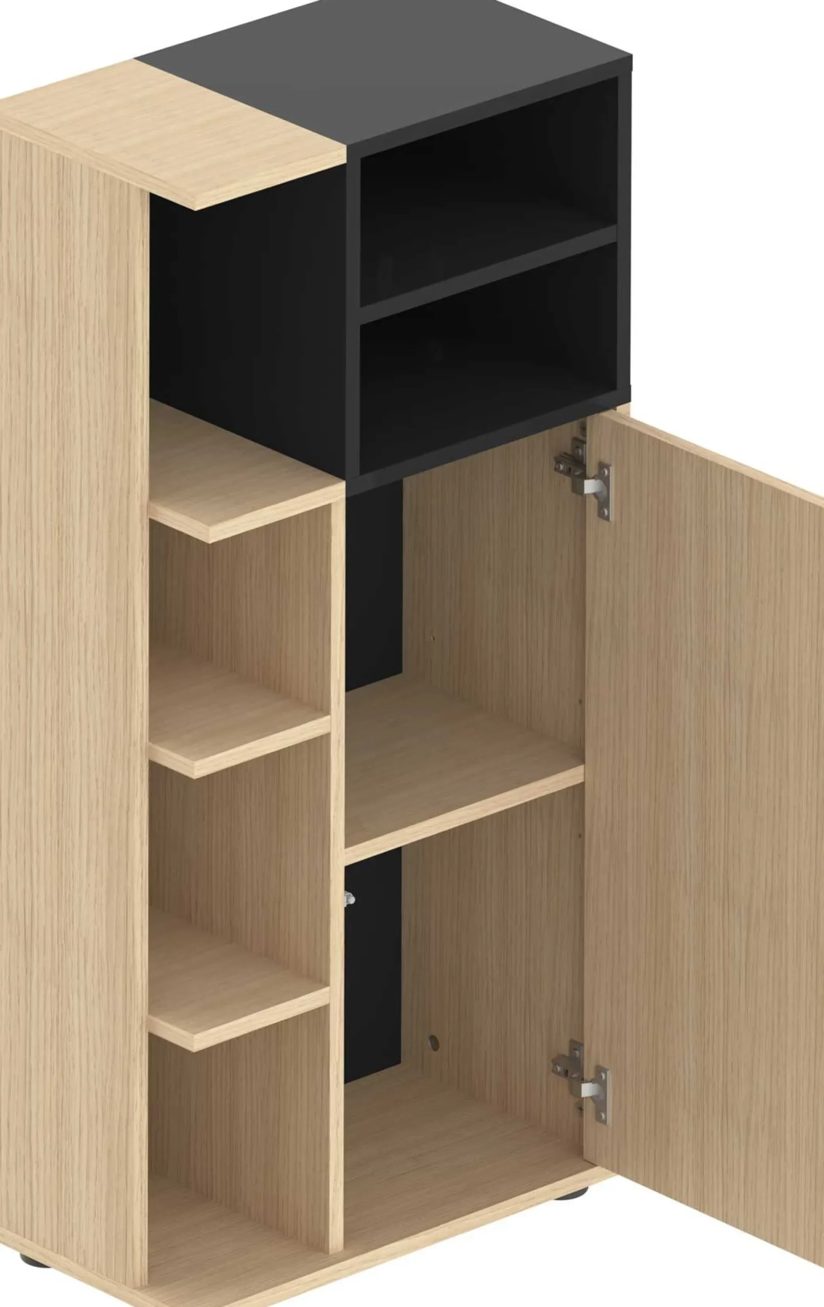Säulenschrank Kuba 5 Fachböden, 1 Drehtür - Eiche hell/schwarz