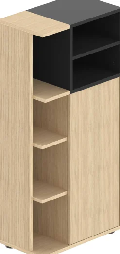 Säulenschrank Kuba 5 Fachböden, 1 Drehtür - Eiche hell/schwarz