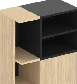 Säulenschrank Kuba 5 Fachböden, 1 Drehtür - Eiche hell/schwarz