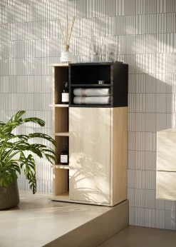 Säulenschrank Kuba 5 Fachböden, 1 Drehtür - Eiche hell/schwarz