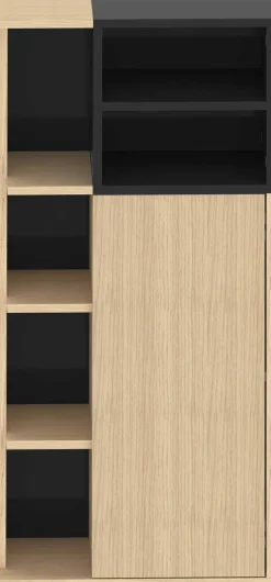 Säulenschrank Kuba 5 Fachböden, 1 Drehtür - Eiche hell/schwarz