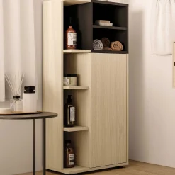 Säulenschrank Kuba 5 Fachböden, 1 Drehtür - Eiche hell/schwarz
