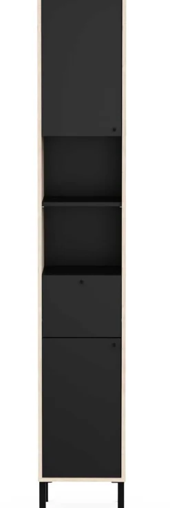 Säulenschrank Lagon - 39x33x201cm - 2 Türen und 1 Schublade - Schwarz/Eiche Dekor