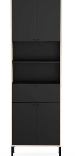Säulenschrank Lagon - 69x33x201cm - 4 Türen und 1 Schublade - Schwarz/Eiche Dekor