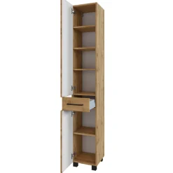 Säulenschrank Malvo 30cm 2 Türen und 1 Schublade - Eiche/schwarz