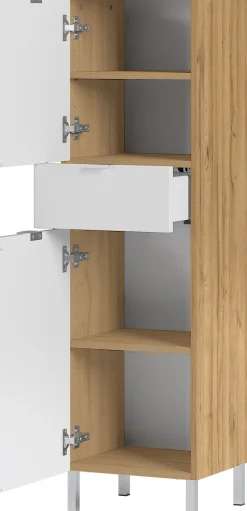 Säulenschrank Mauro mit 2 Türen und Schublade - Eiche/Weiß