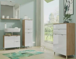 Säulenschrank Mauro mit 2 Türen und Schublade - Eiche/Weiß