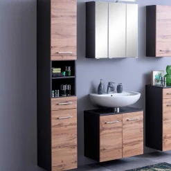 Säulenschrank Pares 30cm 2 Türen und 1 Schublade - Graphit/Eiche Rotbraun