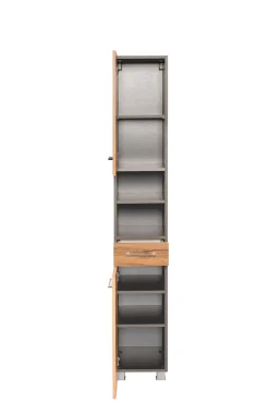 Säulenschrank Pares 30cm 2 Türen und 1 Schublade - Graphit/Eiche Rotbraun