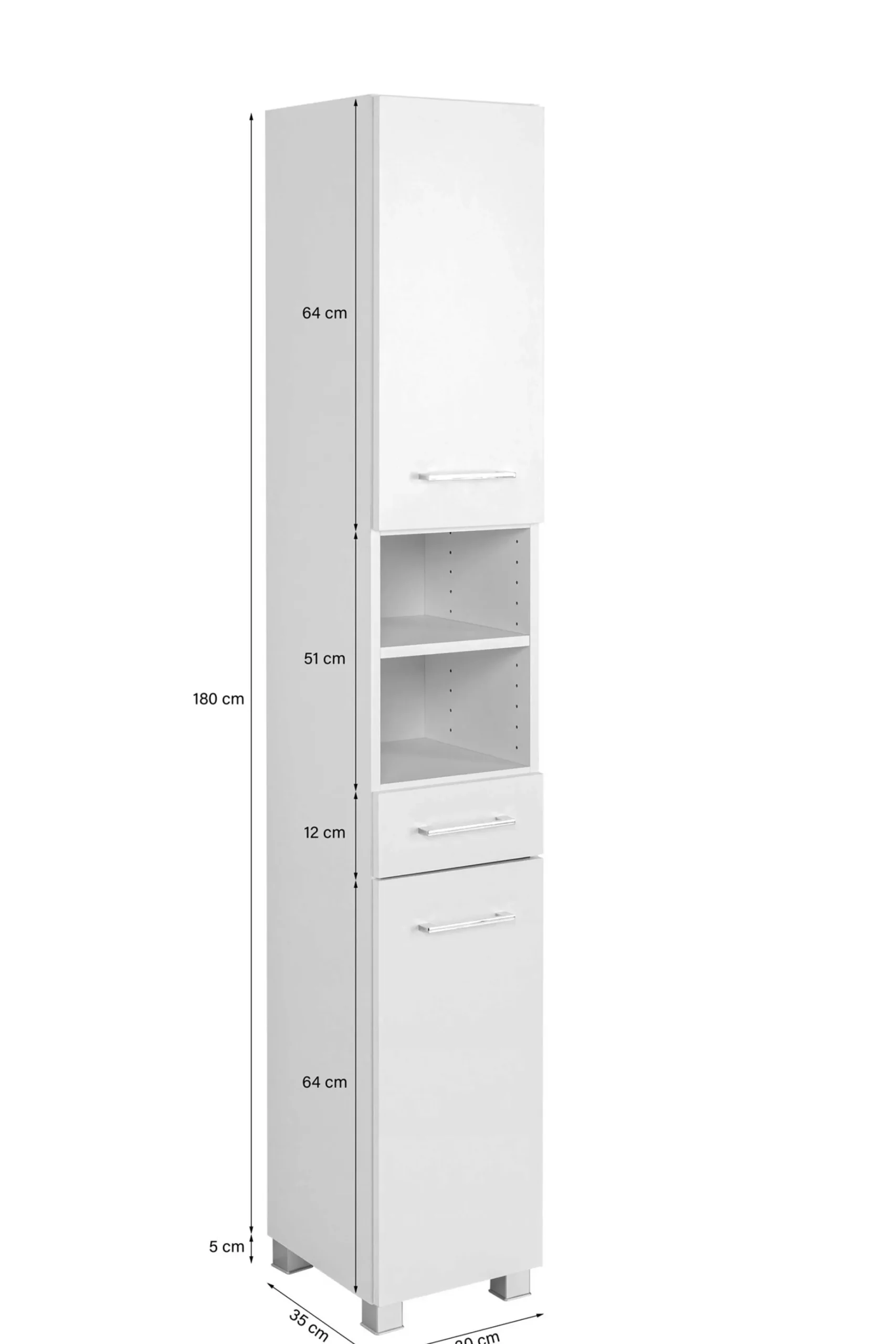 Säulenschrank Pares 30cm 2 Türen und 1 Schublade - weiß