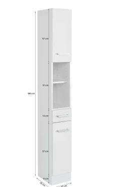 Säulenschrank Ricca 25cm 2 Türen und 1 Schublade - weiß/hellgrau