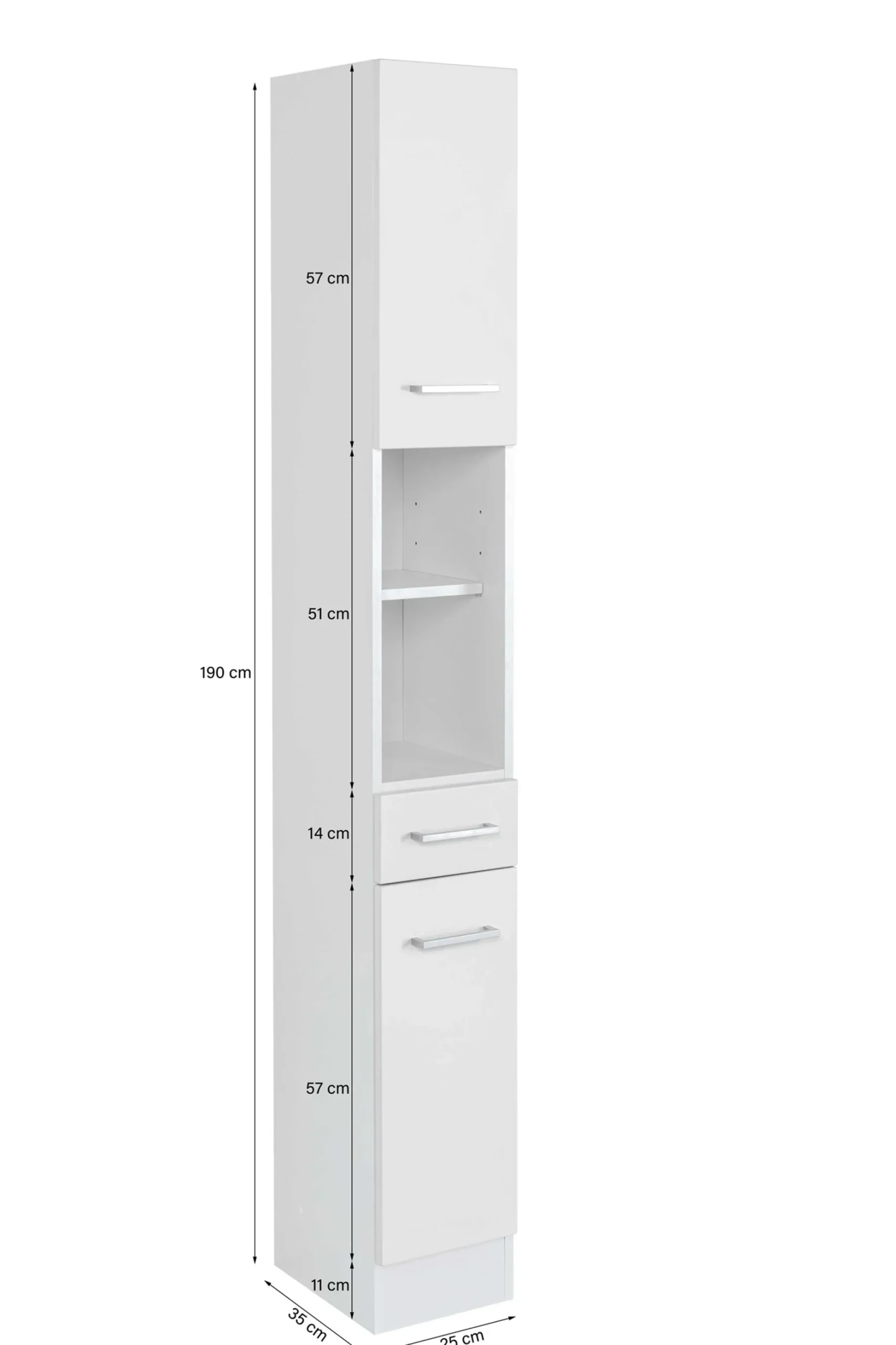Säulenschrank Ricca 25cm 2 Türen und 1 Schublade - weiß/hellgrau