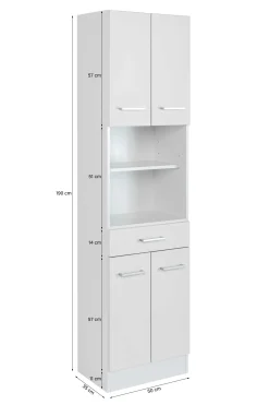 Säulenschrank Ricca 50cm 4 Türen und 1 Schublade - weiß/hellgrau