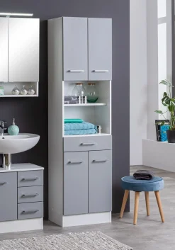 Säulenschrank Ricca 50cm 4 Türen und 1 Schublade - weiß/hellgrau
