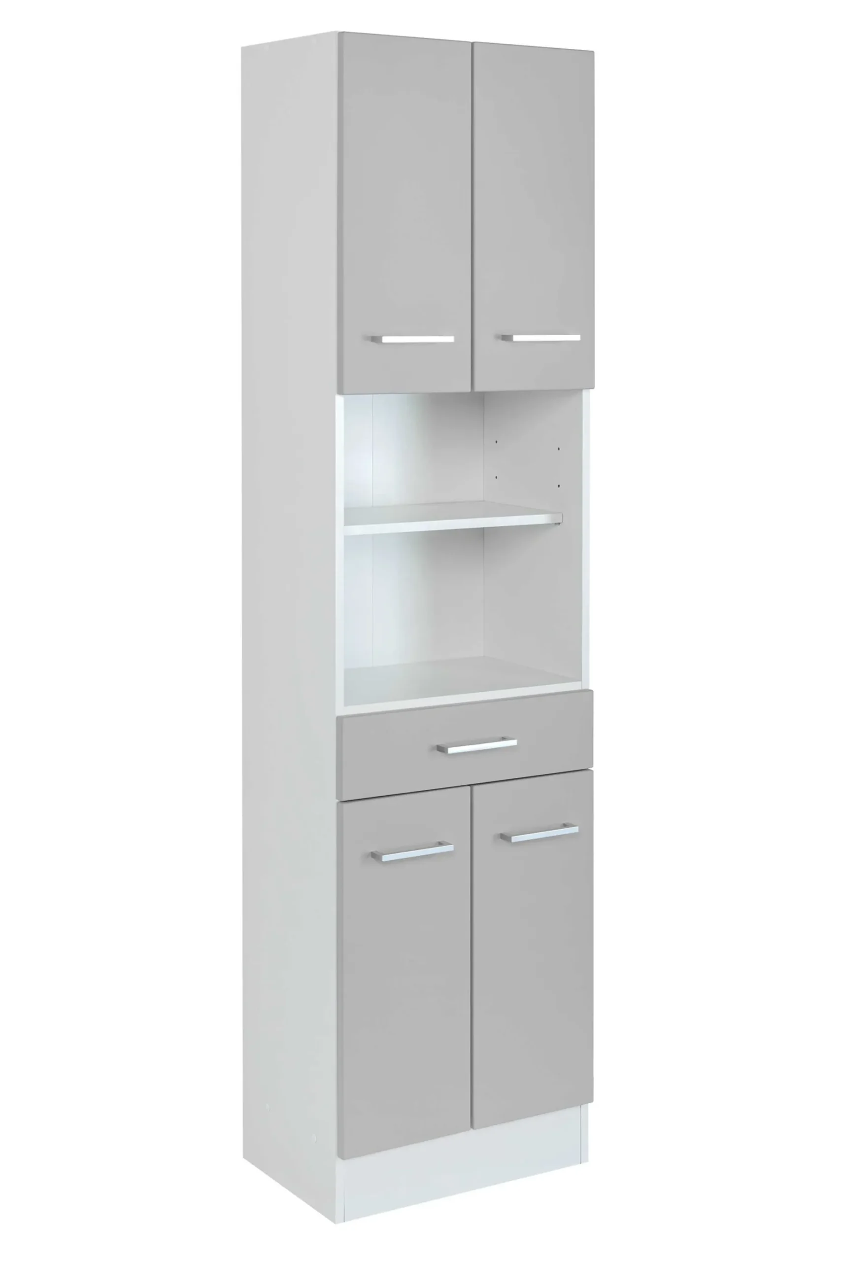 Säulenschrank Ricca 50cm 4 Türen und 1 Schublade - weiß/hellgrau
