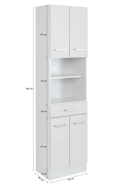 Säulenschrank Ricca 50cm 4 Türen und 1 Schublade - weiß
