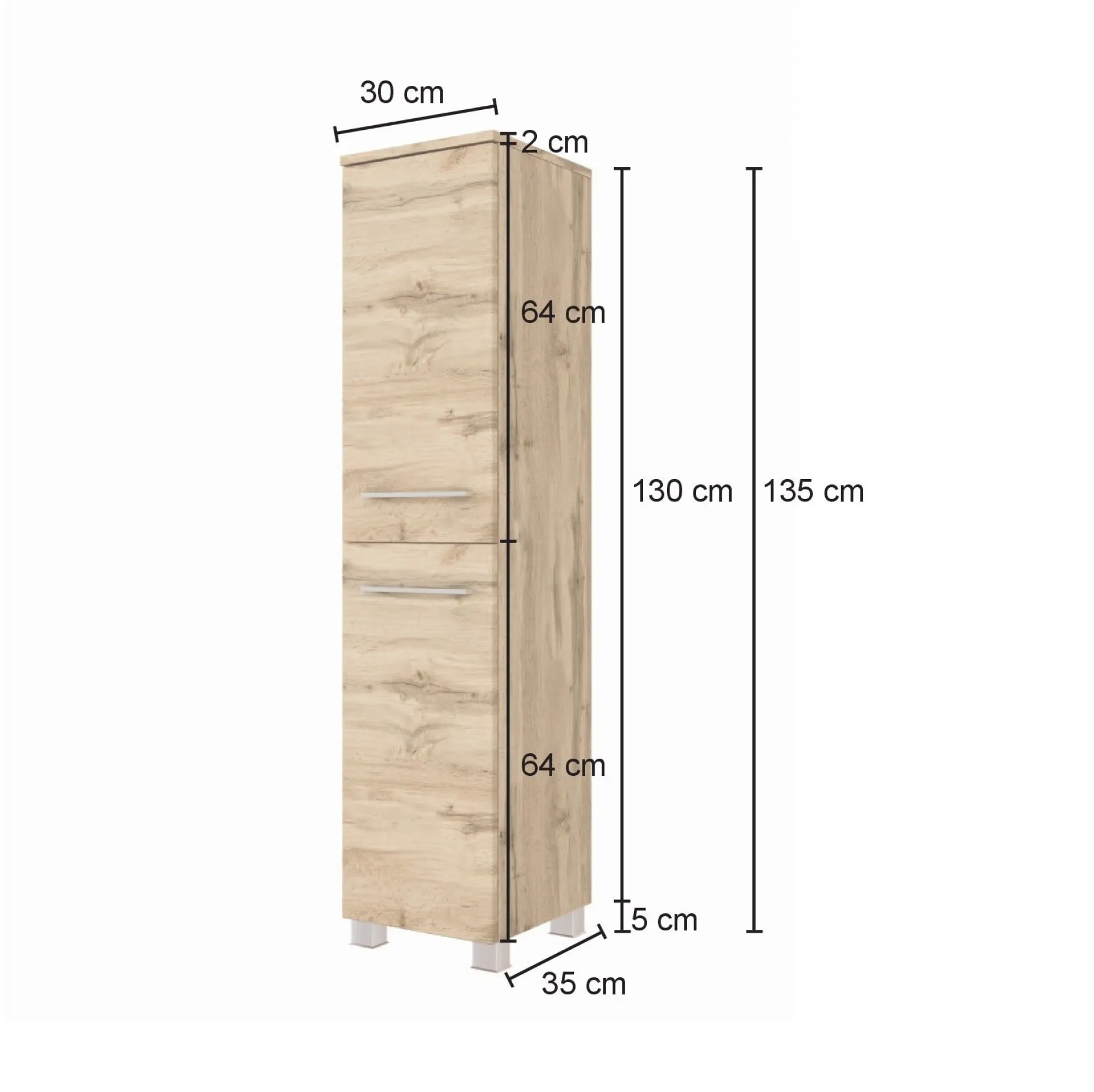 Säulenschrank Sefa 30cm 2 Türen - Eiche/Weiß